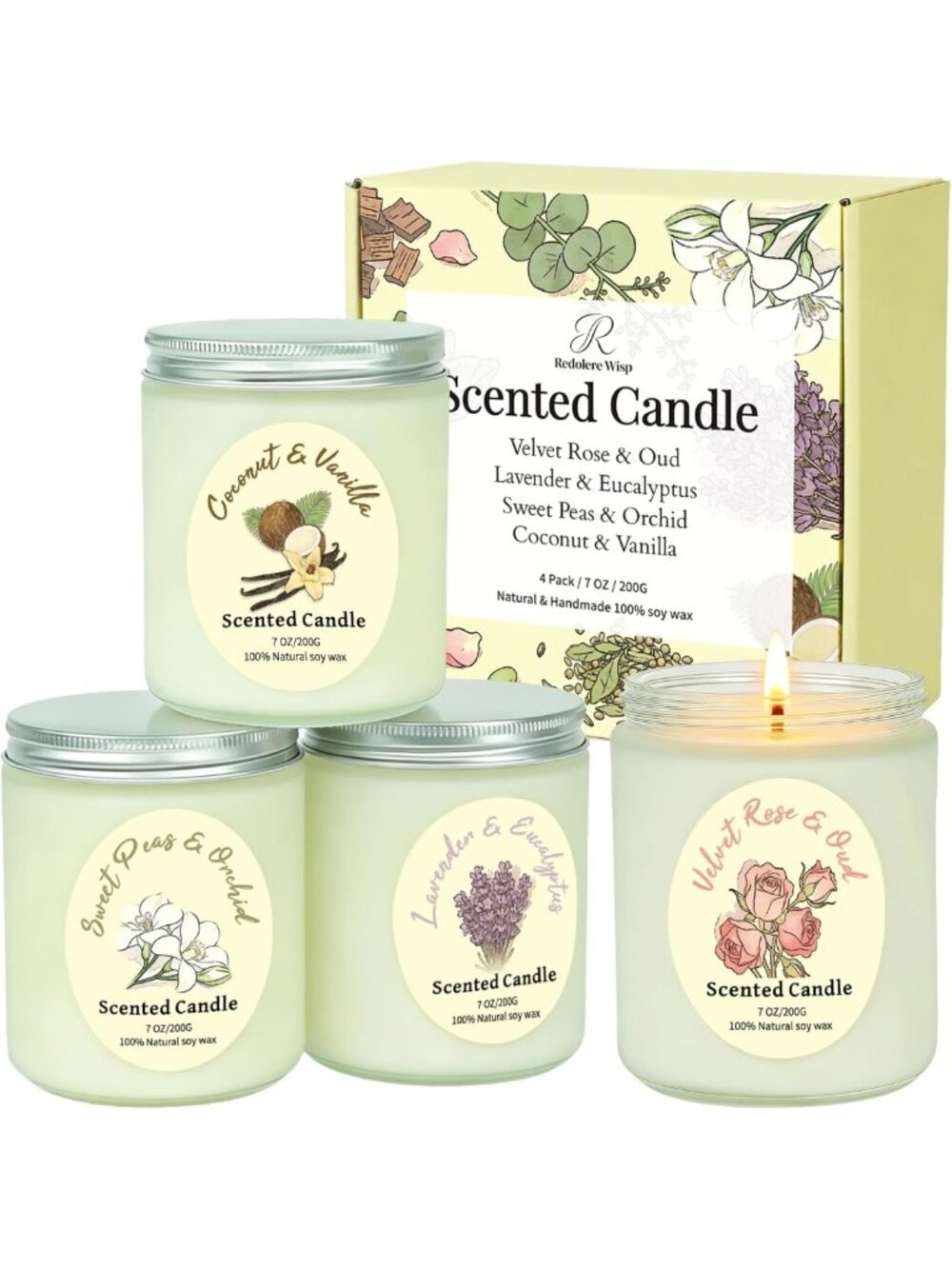 4 Pack Natural Soy Wax Scented Candles Gift Set - Non-Toxic Home Decor 28 oz